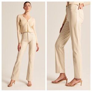 Abercrombie 90s Straight Ultra High Rise Vegan Leather Pants Cream Size 28